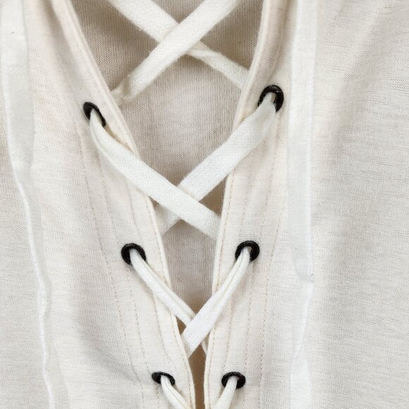 Madewell Cream Libra Lace Up Tee 3/4 Sleeve Top sz M Flawed - Picture 8 of 12